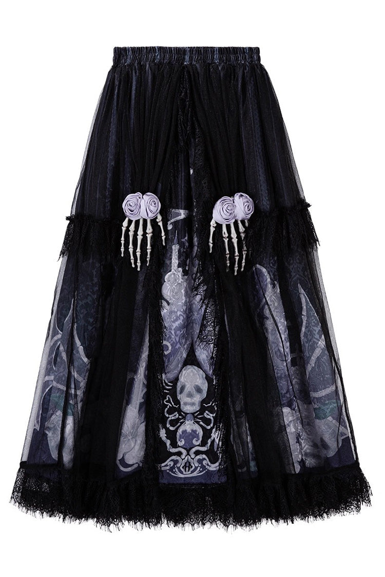 Lolita Skirt - Skull Magic, 2 Colors, Ruffled, Printed, Gothic Style - additional product view 4