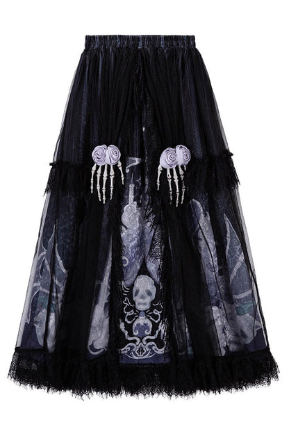 Lolita Skirt - Skull Magic, 2 Colors, Ruffled, Printed, Gothic Style - additional product view 4