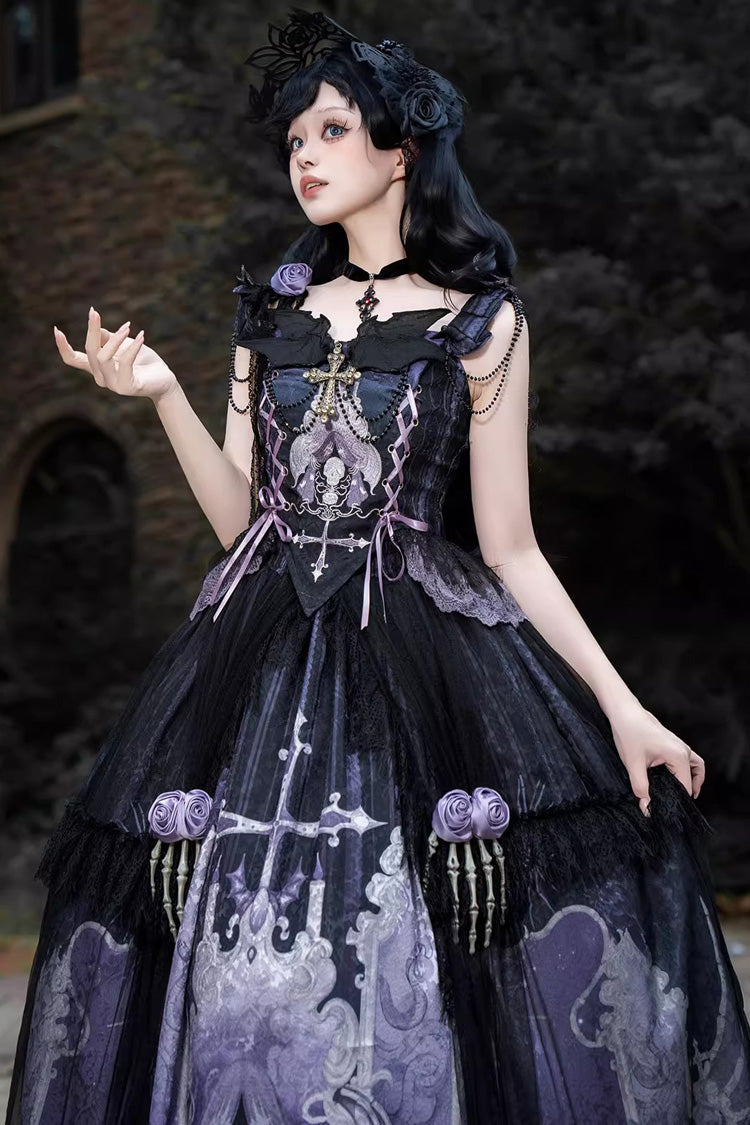 Lolita Skirt - Skull Magic, 2 Colors, Ruffled, Printed, Gothic Style - additional product view 6