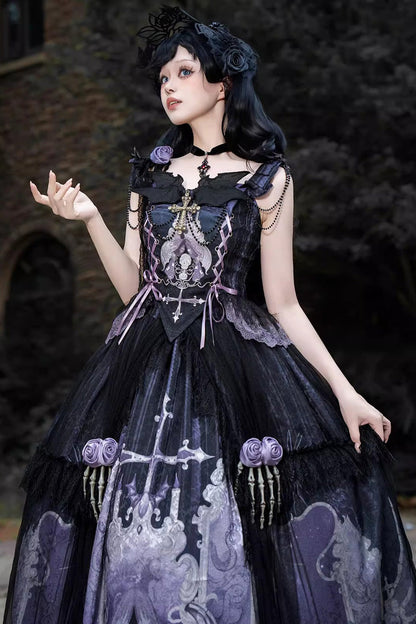 Lolita Skirt - Skull Magic, 2 Colors, Ruffled, Printed, Gothic Style - additional product view 6