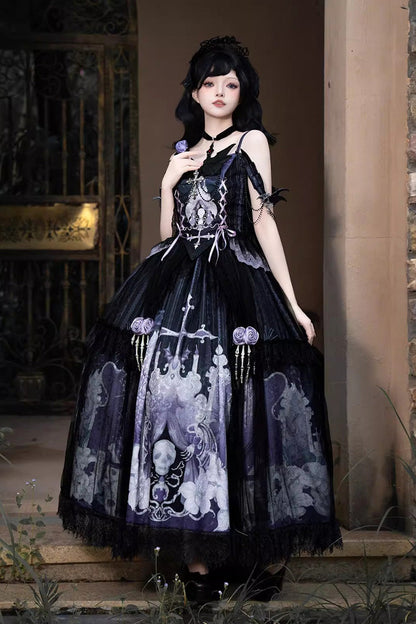 Lolita Skirt - Skull Magic, 2 Colors, Ruffled, Printed, Gothic Style - additional product view 8