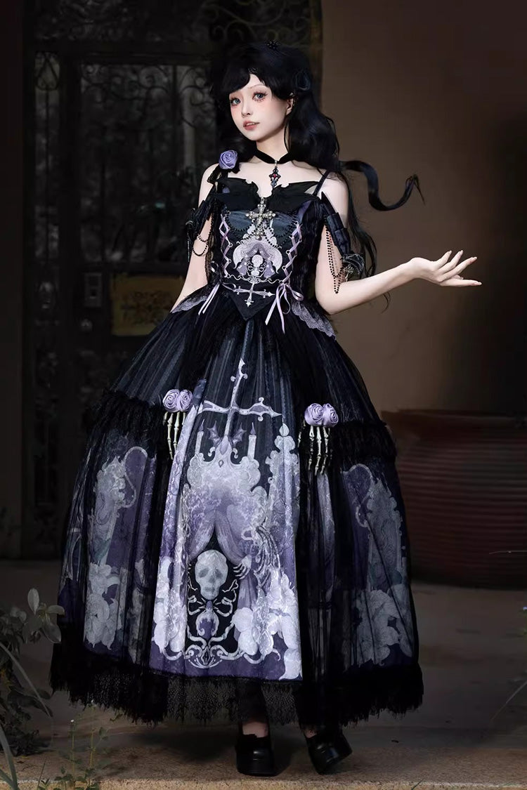 Lolita Skirt - Skull Magic, 2 Colors, Ruffled, Printed, Gothic Style - additional product view 9