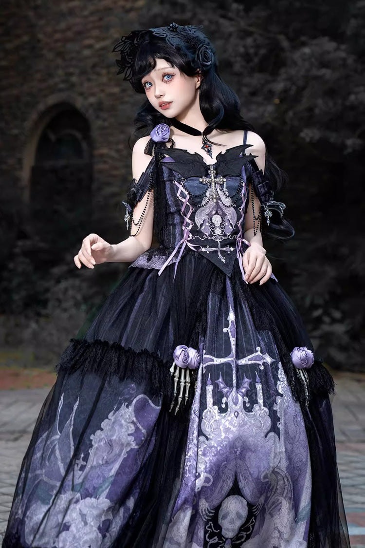 Lolita Skirt - Skull Magic, 2 Colors, Ruffled, Printed, Gothic Style - additional product view 10