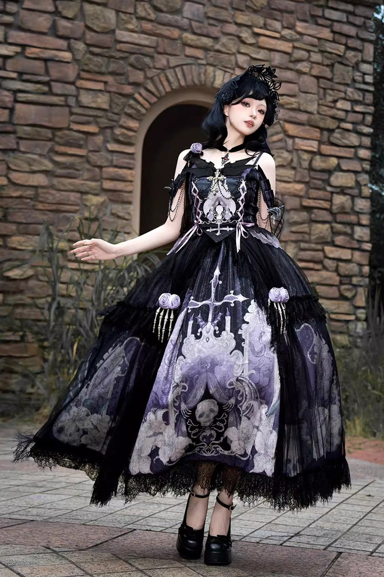 Lolita Skirt - Skull Magic, 2 Colors, Ruffled, Printed, Gothic Style - additional product view 11