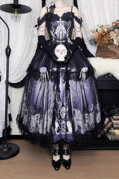 Lolita Skirt - Skull Magic, 2 Colors, Ruffled, Printed, Gothic Style - additional product view 13