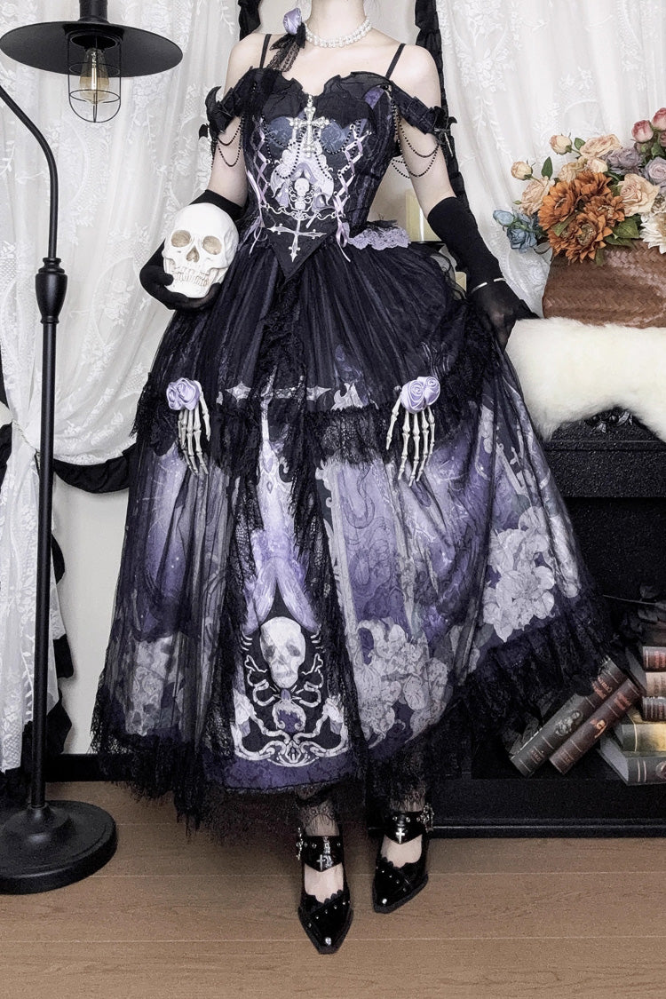Lolita Skirt - Skull Magic, 2 Colors, Ruffled, Printed, Gothic Style - additional product view 14