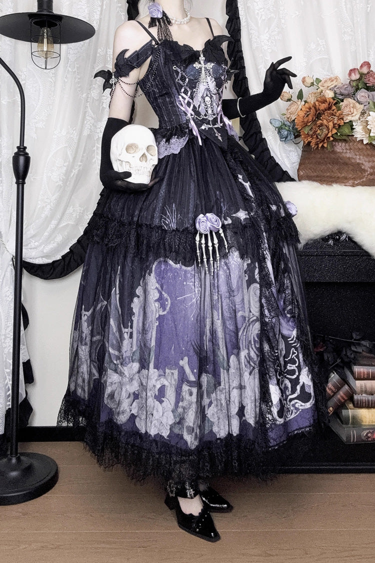 Lolita Skirt - Skull Magic, 2 Colors, Ruffled, Printed, Gothic Style - additional product view 15