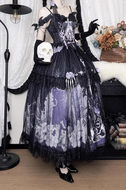 Lolita Skirt - Skull Magic, 2 Colors, Ruffled, Printed, Gothic Style - additional product view 15