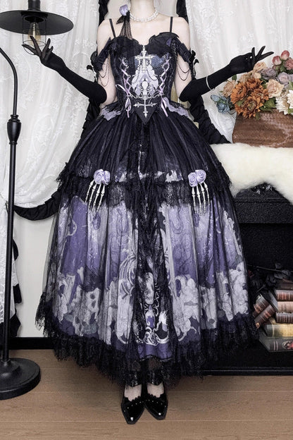 Lolita Skirt - Skull Magic, 2 Colors, Ruffled, Printed, Gothic Style - additional product view 16