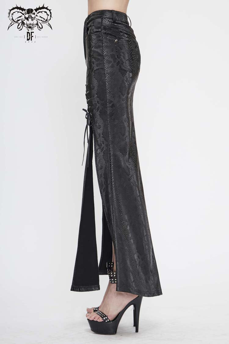 Lolita Skirt - Snake Like Leather Side Slit Hem, Black, Slit Detail, Women's Style - additional product view 3