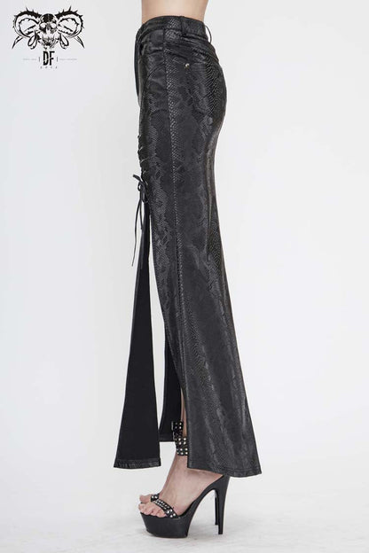 Lolita Skirt - Snake Like Leather Side Slit Hem, Black, Slit Detail, Women's Style - additional product view 3