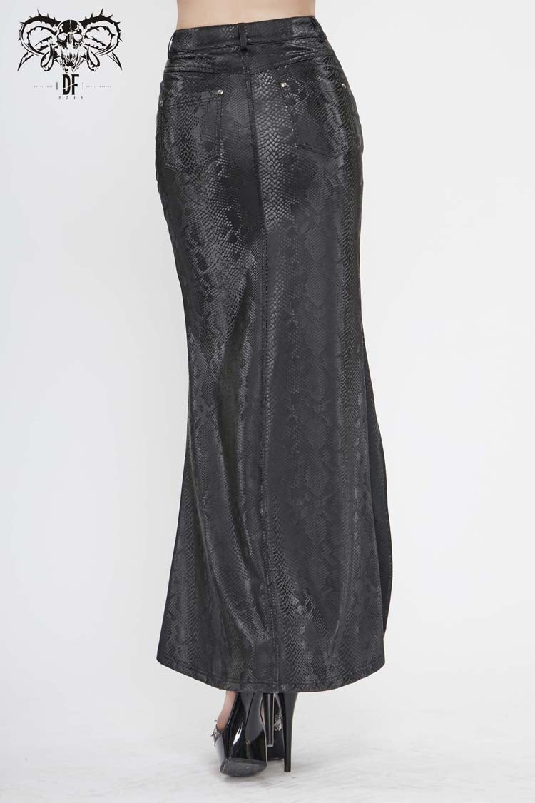 Lolita Skirt - Snake Like Leather Side Slit Hem, Black, Slit Detail, Women's Style - additional product view 4