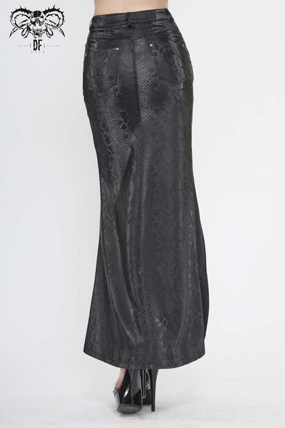 Lolita Skirt - Snake Like Leather Side Slit Hem, Black, Slit Detail, Women's Style - additional product view 4