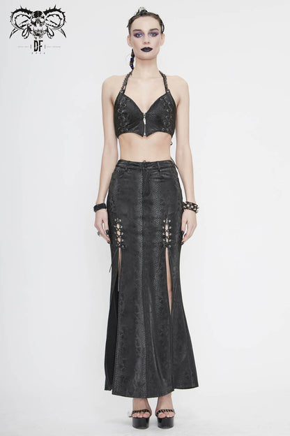 Lolita Skirt - Snake Like Leather Side Slit Hem, Black, Slit Detail, Women's Style - additional product view 5