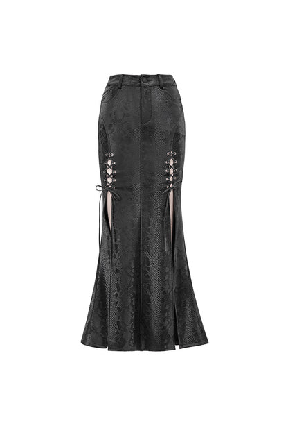 Lolita Skirt - Snake Like Leather Side Slit Hem, Black, Slit Detail, Women's Style - additional product view 6