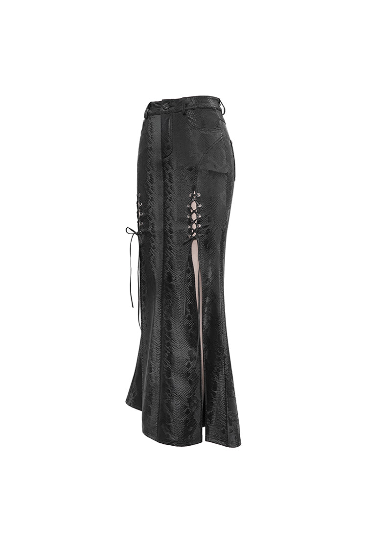 Lolita Skirt - Snake Like Leather Side Slit Hem, Black, Slit Detail, Women's Style - additional product view 7