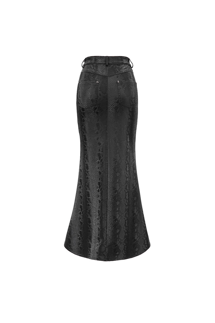 Lolita Skirt - Snake Like Leather Side Slit Hem, Black, Slit Detail, Women's Style - additional product view 8