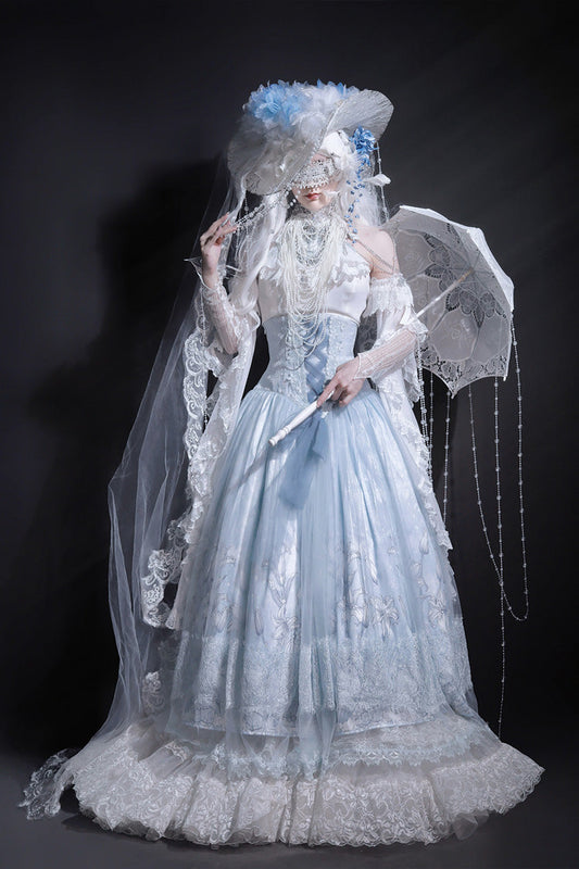 Lolita Skirt - Snow Lily, Blue, Sweet Style, Bow Detail, Lace Trim - additional product view 2