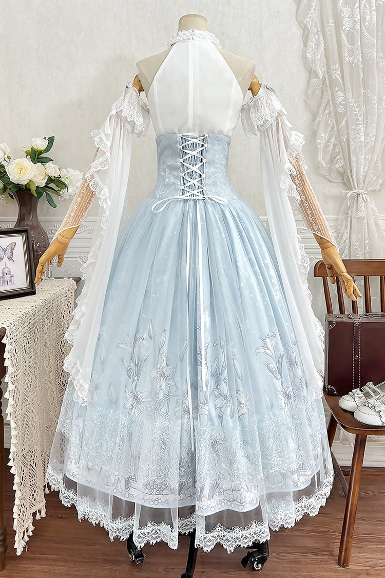 Lolita Skirt - Snow Lily, Blue, Sweet Style, Bow Detail, Lace Trim - additional product view 3