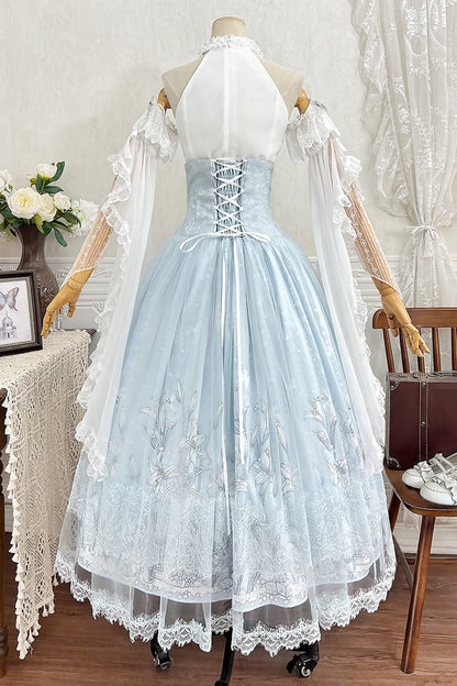 Lolita Skirt - Snow Lily, Blue, Sweet Style, Bow Detail, Lace Trim - additional product view 3
