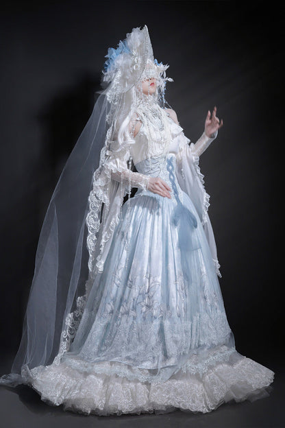 Lolita Skirt - Snow Lily, Blue, Sweet Style, Bow Detail, Lace Trim - additional product view 4