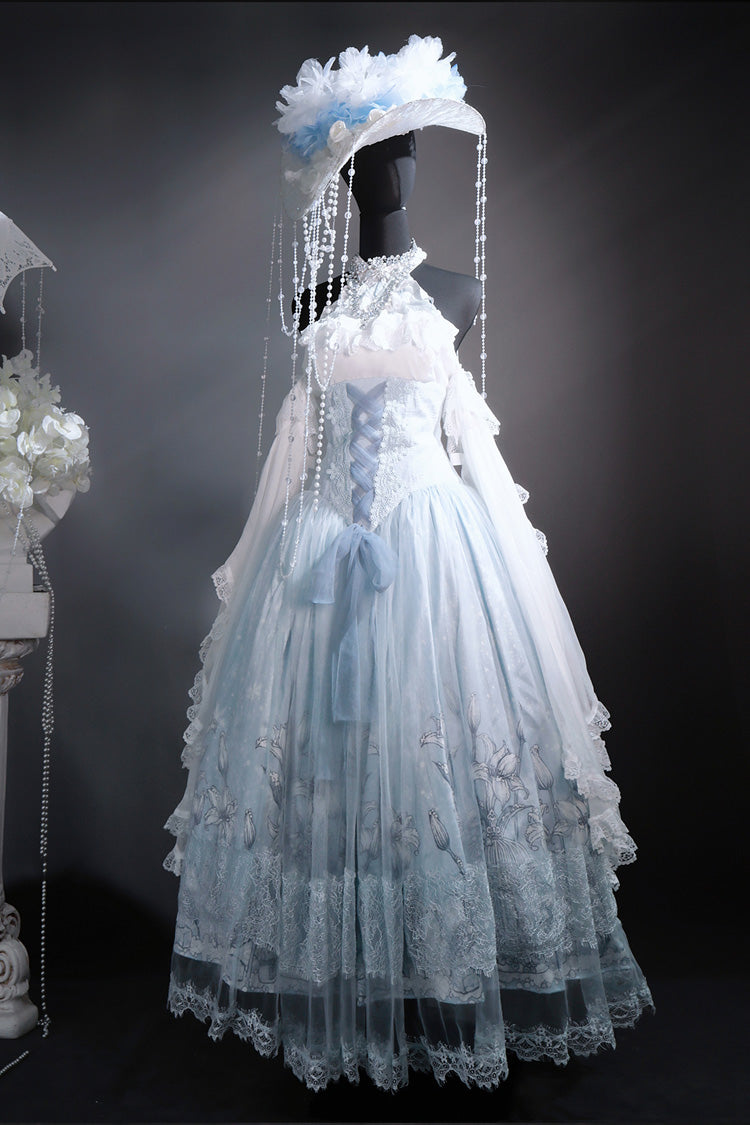 Lolita Skirt - Snow Lily, Blue, Sweet Style, Bow Detail, Lace Trim - additional product view 5