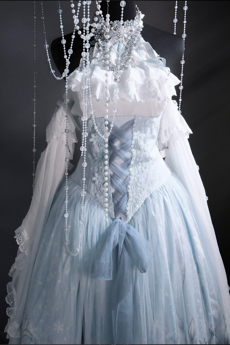 Lolita Skirt - Snow Lily, Blue, Sweet Style, Bow Detail, Lace Trim - additional product view 6