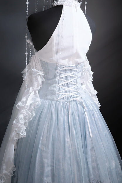 Lolita Skirt - Snow Lily, Blue, Sweet Style, Bow Detail, Lace Trim - additional product view 7