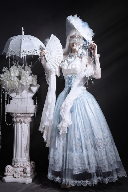 Lolita Skirt - Snow Lily, Blue, Sweet Style, Bow Detail, Lace Trim - additional product view 9
