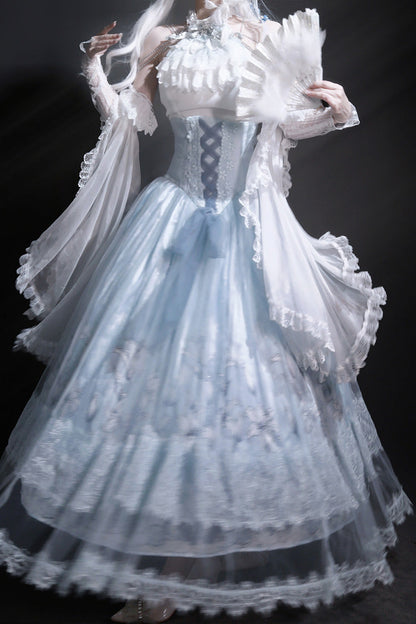 Lolita Skirt - Snow Lily, Blue, Sweet Style, Bow Detail, Lace Trim - additional product view 10