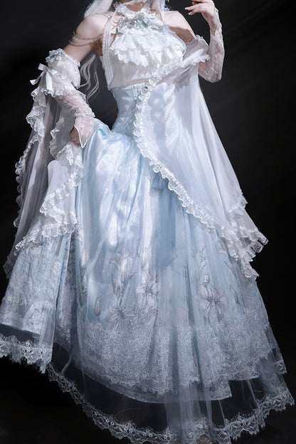 Lolita Skirt - Snow Lily, Blue, Sweet Style, Bow Detail, Lace Trim - additional product view 11