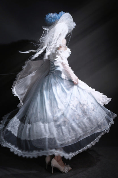 Lolita Skirt - Snow Lily, Blue, Sweet Style, Bow Detail, Lace Trim - additional product view 12