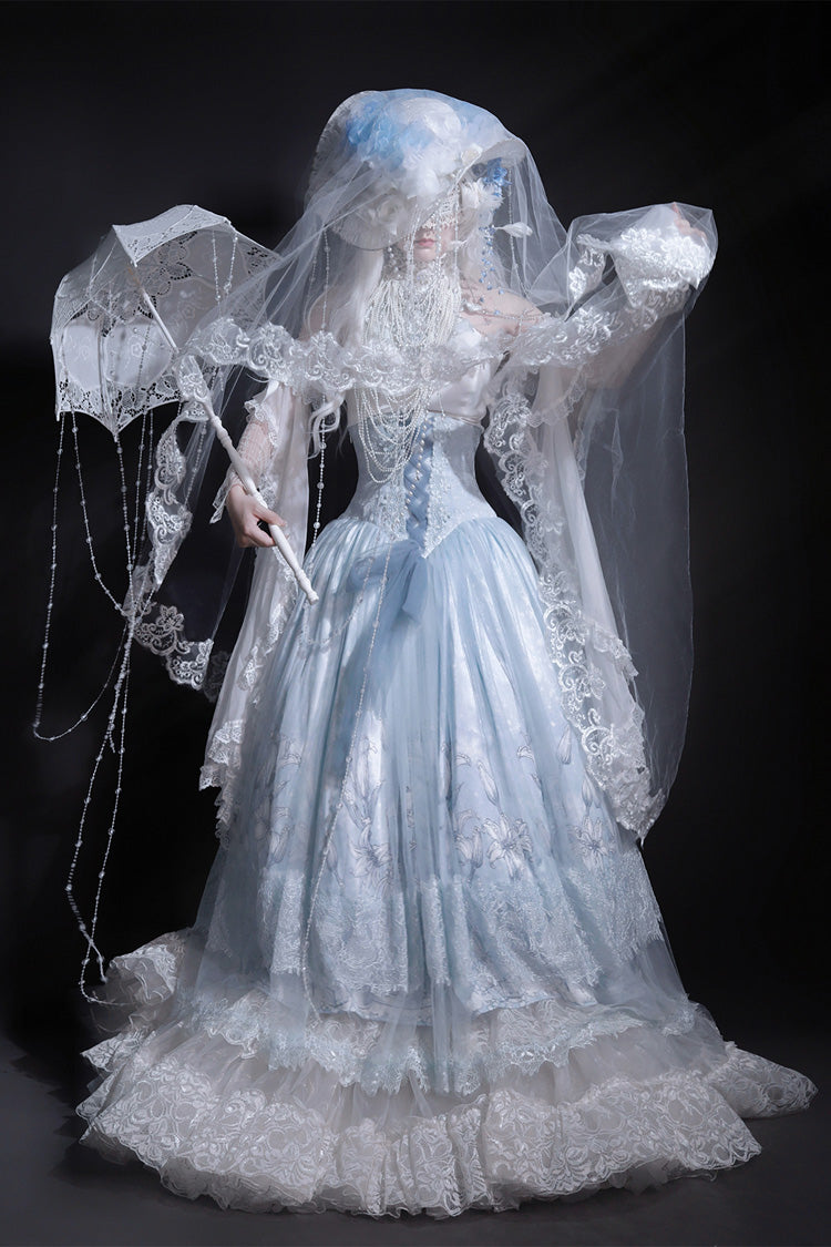 Lolita Skirt - Snow Lily, Blue, Sweet Style, Bow Detail, Lace Trim - additional product view 13