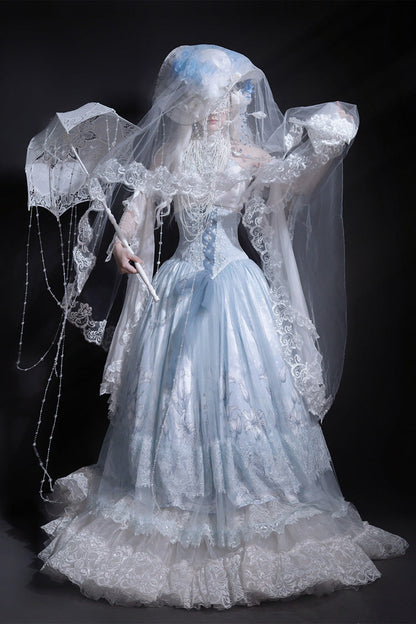 Lolita Skirt - Snow Lily, Blue, Sweet Style, Bow Detail, Lace Trim - additional product view 13