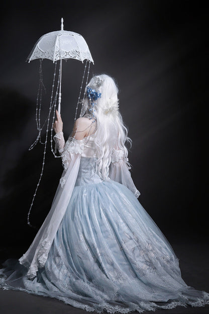 Lolita Skirt - Snow Lily, Blue, Sweet Style, Bow Detail, Lace Trim - additional product view 14