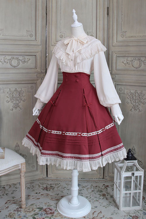 Lolita Skirt - Solid Color Baroque Manor, 3 Colors, High Waist, Bow Detail, Ruffled - additional product view 2