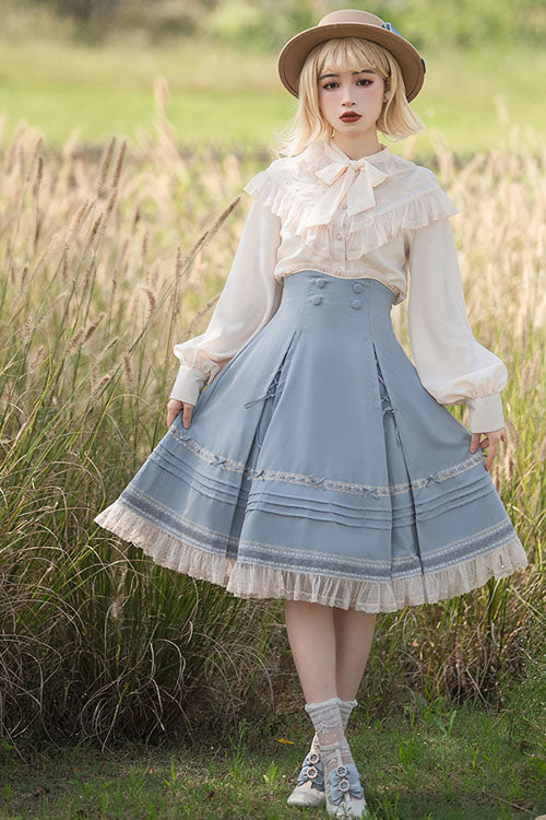 Lolita Skirt - Solid Color Baroque Manor, 3 Colors, High Waist, Bow Detail, Ruffled - additional product view 4
