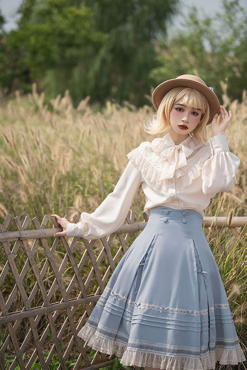 Lolita Skirt - Solid Color Baroque Manor, 3 Colors, High Waist, Bow Detail, Ruffled - additional product view 6
