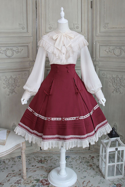 Lolita Skirt - Solid Color Baroque Manor, 3 Colors, High Waist, Bow Detail, Ruffled - main product image