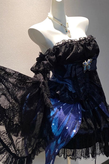 Lolita Skirt - Sparkling Butterfly, Black, Bow Detail, Printed, Sweet Style - additional product view 4