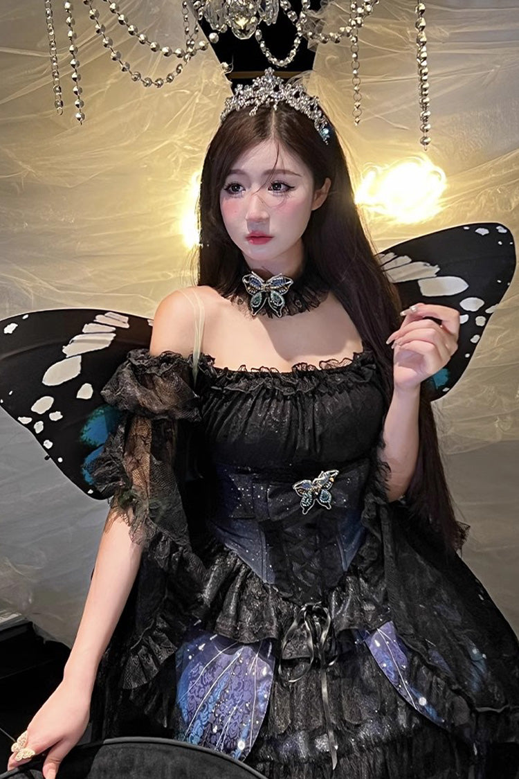 Lolita Skirt - Sparkling Butterfly, Black, Bow Detail, Printed, Sweet Style - additional product view 7