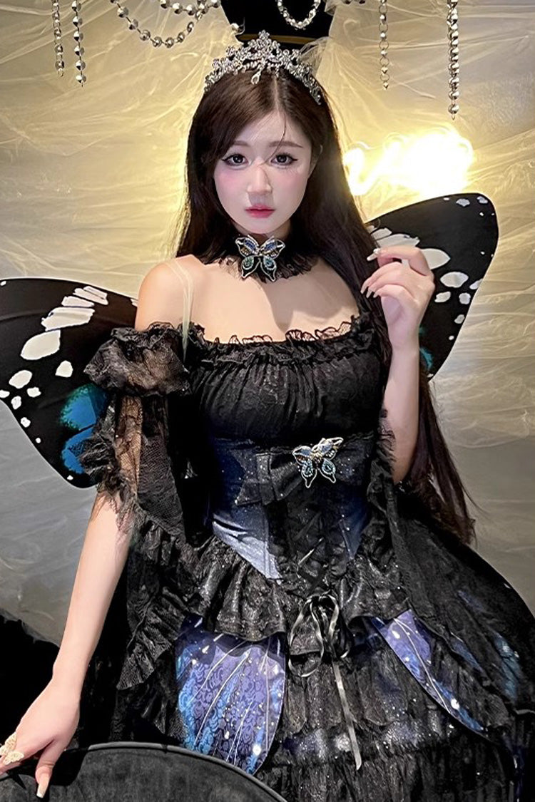Lolita Skirt - Sparkling Butterfly, Black, Bow Detail, Printed, Sweet Style - additional product view 8