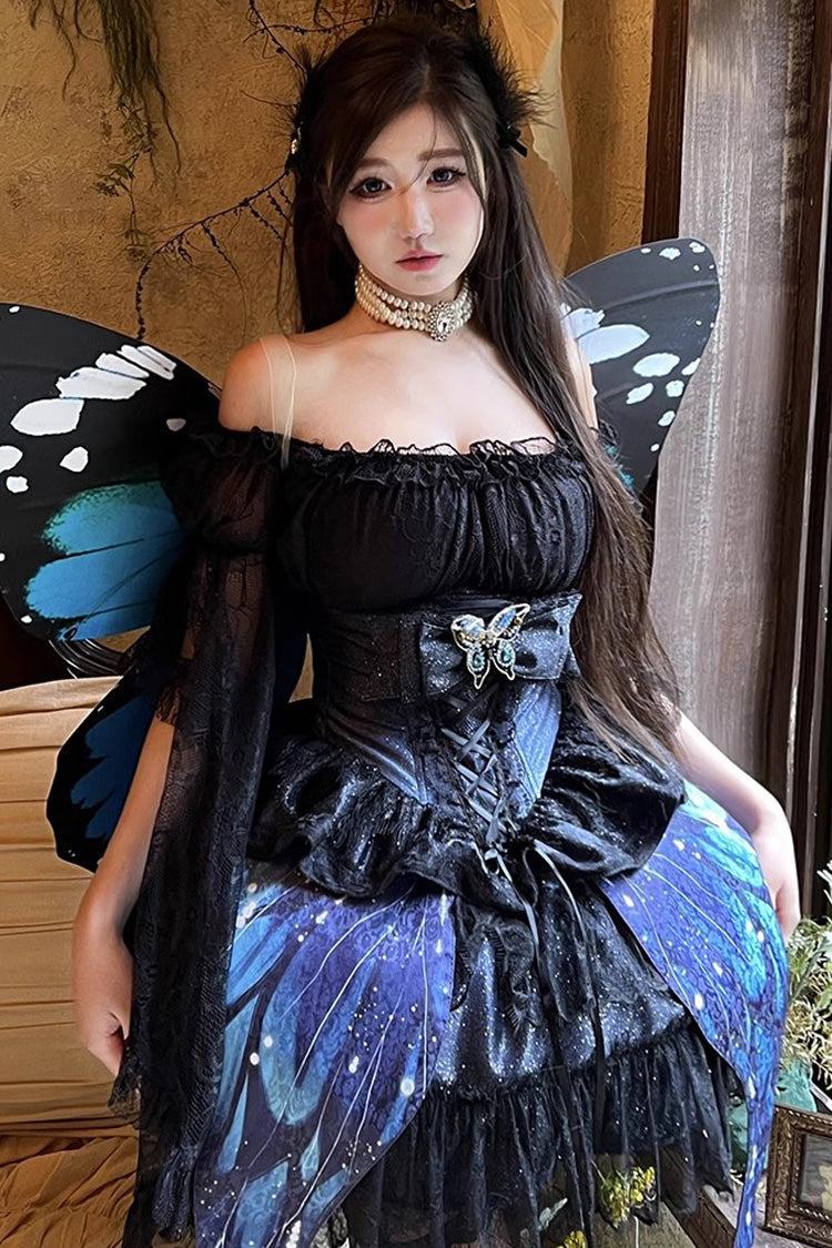 Lolita Skirt - Sparkling Butterfly, Black, Bow Detail, Printed, Sweet Style - additional product view 10