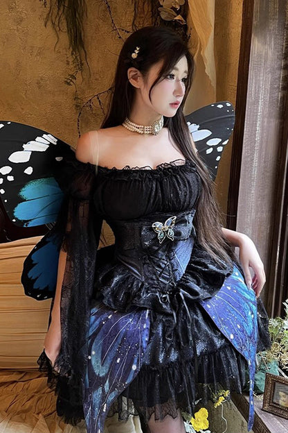 Lolita Skirt - Sparkling Butterfly, Black, Bow Detail, Printed, Sweet Style - additional product view 11