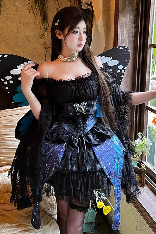 Lolita Skirt - Sparkling Butterfly, Black, Bow Detail, Printed, Sweet Style - main product image