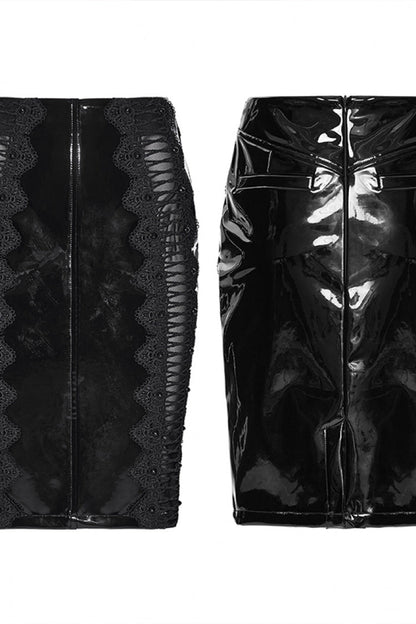Lolita Skirt - Spliced, Black, Women's Style, Lace Trim, Gothic Style - additional product view 2