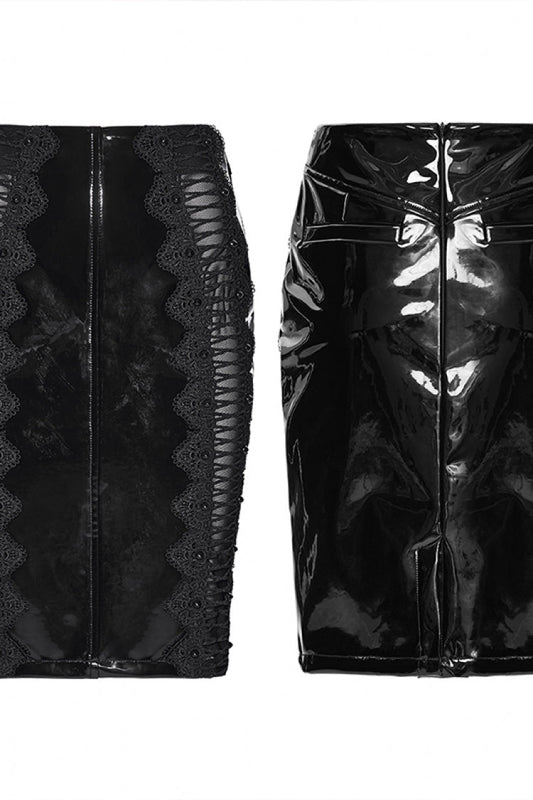 Lolita Skirt - Spliced, Black, Women's Style, Lace Trim, Gothic Style - additional product view 2