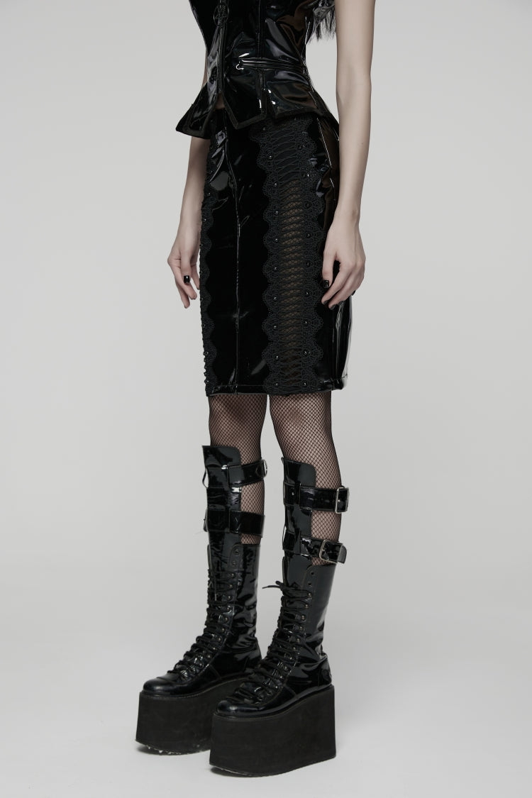 Lolita Skirt - Spliced, Black, Women's Style, Lace Trim, Gothic Style - additional product view 9