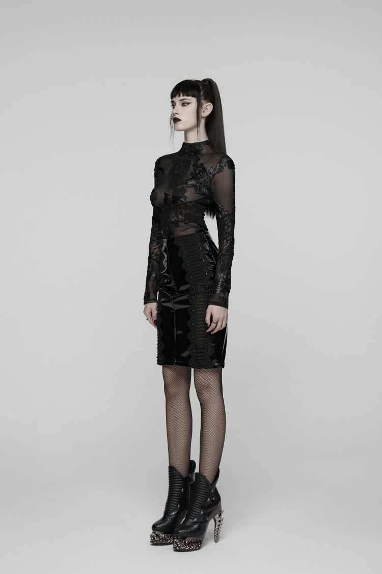 Lolita Skirt - Spliced, Black, Women's Style, Lace Trim, Gothic Style - additional product view 11