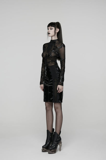 Lolita Skirt - Spliced, Black, Women's Style, Lace Trim, Gothic Style - additional product view 11